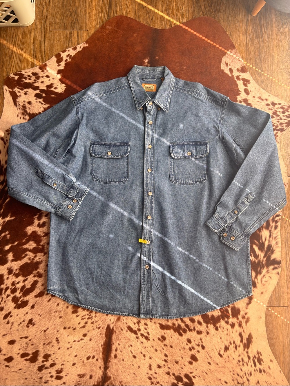 Vintage Schmidt Workwear Men's Indigo Denim Button-Down Work Shirt Starched